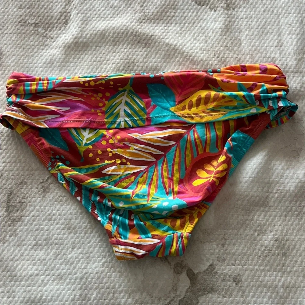 Bleu Rod Beattie Tropical Floral Bikini Bottom in Coral, Turquoise & Yellow Sz 4